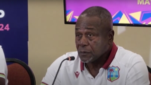 CWI Lead Selector Dr. The Hon. Desmond Haynes at Friday&#039;s press conference announcing the West Indies squad for the T20 World Cup. 