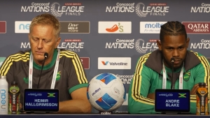 Reggae Boyz Head Coach Heimir Hallgrimsson and Captain Andre Blake during a Wednesday press conference ahead of the team&#039;s Concacaf Nations League clash with the USA in Dallas on Thursday.
