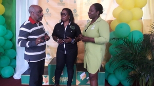 From left: Christopher Samuda (Jamaica Olympic Association President), Nicole Grant (Jamaica Gymnastics Association President), Chloleen Daley-Muschette (Supreme Ventures LTD)