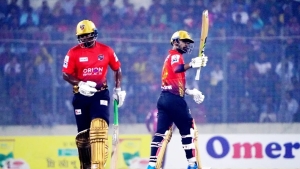 Johnson Charles (left) scored 79* and Litton Das (right) scored 55 to lead the Comilla Victorians to their fourth Bangladesh Premier League (BPL) title.