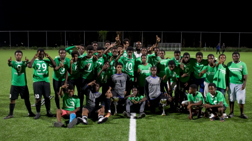The Cayon U17 and U15 players after winning their respective cup competitions at the SKNFA Technical Center. 