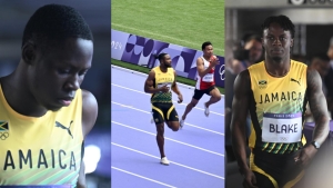 Jamaica&#039;s trio Oblique Seville, Kishane Thompson and Ackeem Blake.