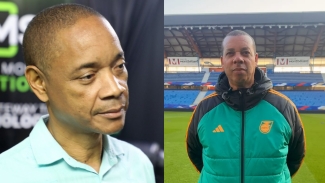 Dennis Chung (left) and Reggae Girlz Head coach Hubert Busby.