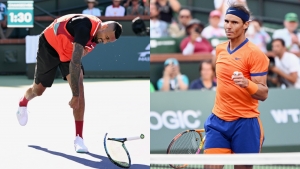 Kyrgios gives reporter a serve on ball-kid near-miss after Nadal defeat