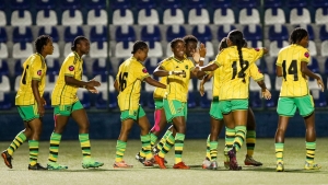 Jamaica&#039;s Under-20 Reggae Girlz celebrate a goal