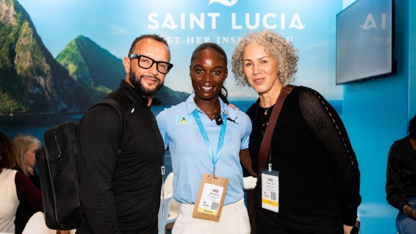 Olympic champion Julien Alfred engages officials and the public as St Lucia's tourism ambassador at World Travel Market in London