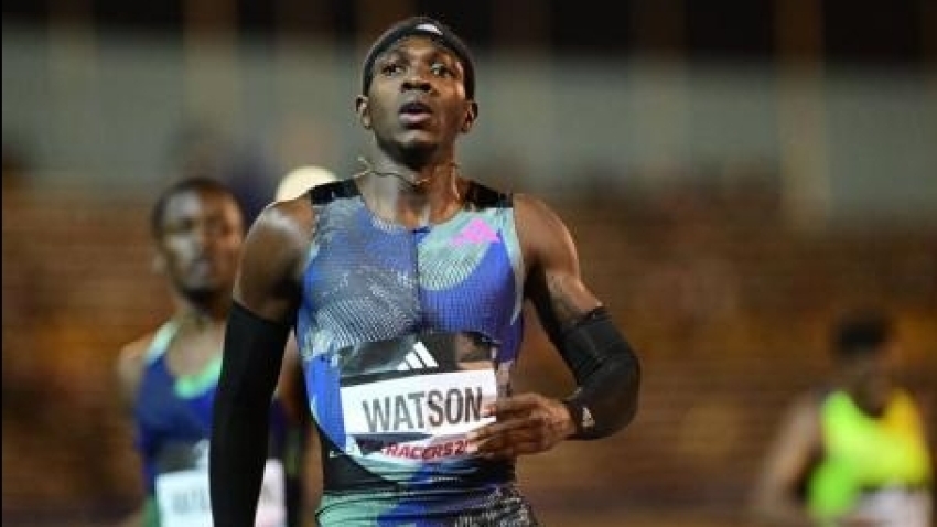 Antonio Watson ease across the line to win the men&#039;s 400m B final at the Racers Grand Prix inside the National Stadium on Saturday.