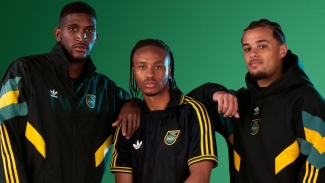 Reggae Boyz Damion Lowe (left), Bobby Decordova-Reid (middle) and Joel Latibeaudiere (right) modelling the new Adidas JFF LFSTLR capsule collection.