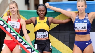Nugent strikes 100m hurdles gold for Jamaica, Vascianna takes silver in men&#039;s event