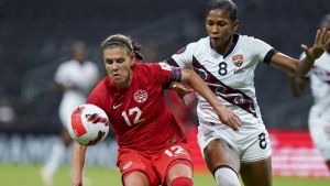 T&amp;T&#039;s Victoria Swift in action against Canada.