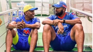 Dwayne Bravo (left) and his Trinidadian colleague Kieron Pollard who announced his retirement from the IPL on Tuesday.