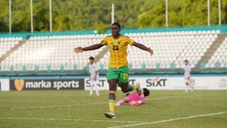 Jamaica&#039;s Kelvin Brown celebrates a goal.