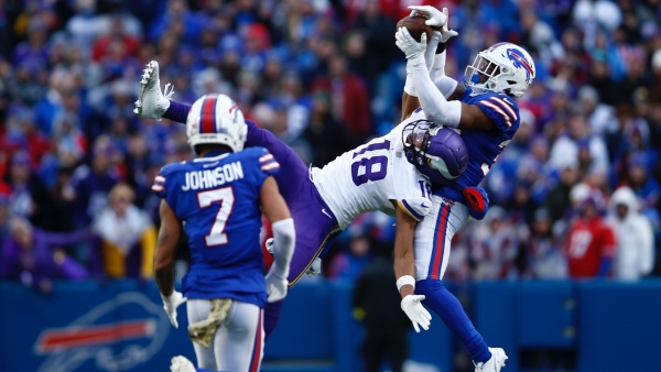 Josh Allen goes down after throwing interception to Patrick Peterson