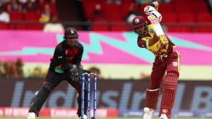 Chase on his way to his unbeaten 42 that guided the West Indies to victory over PNG on Sunday.