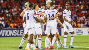 United States celebrate a goal against Trinidad and Tobago.