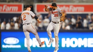 Henderson&#039;s 2 home runs, 5 RBIs power Orioles to 14-1 rout of Yankees, Phillies win 12th straight on road