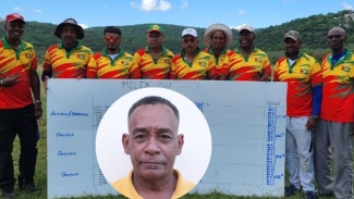 Members of the Guyana 8-man team that won the Milex Cup at Twickenham Park on Friday. (Inset) Anderson Perry of Antigua and Barbuda who shot the highest score of the competition.