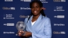 Khadija &#039;Bunny&#039; Shaw poses with her FWA Women&#039;s Footballer of the Year prize.