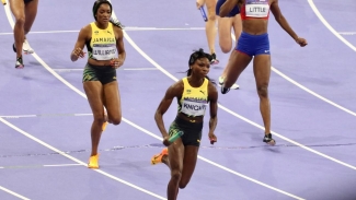 Jamaica&#039;s women in action prior to the mishap.