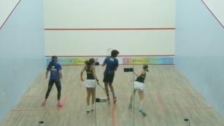 Jamaica and Barbados in battle during the Girls&#039; Doubles final at the CASA Junior Championships in St Vincent and the Grenadines on Wednesday.