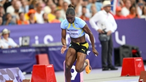 Julien Alfred competing in the 200m at the Paris Olympics in August.