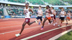 Kimar Farquharson and Tarees Rhoden competing in the semi-finals of the men&#039;s 800m on day one of the 2024 NCAA Championships at Hayward Field on Thursday.