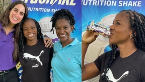Tradewinds Citrus Marketing Manager (left) with Megan Tapper and the athlete&#039;s agent Paula Pinnock of FYI Consultancy Group shortly after Tapper signed a three-year deal to become the brand ambassador for Trushake.