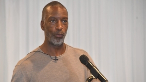 Michael Johnson speaking at the Monday&#039;s Press Conference at the Jamaica Pegasus Hotel in Kingston, Jamaica.