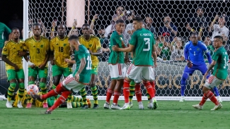Mexico&#039;s Luis Chavez executes a delightful freekick during their Concacaf Gold Cup semi-final contest against Jamaica at Allegiant Stadium in Las Vegas, on Wednesday.