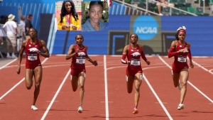 Nikisha Pryce leading the Arkansas quartet to a &#039;super sweep&#039; in the finals of the 400m at the NCAA Division 1 Outdoor Track and Field Championships at Hayward Field in Eugene, Oregon on Saturday.