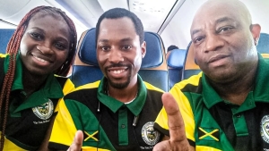 National Powerlifting Association of Jamaica (NPAJ) president Michael Blair (right), with Chantolle McKenzie (left) and Marlon Brown.