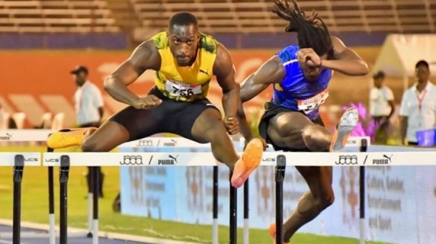 Olympic champion Hansle Parchment winning his semi-final against Damion Thomas at Jamaica&#039;s national championships at the weekend. Parchment ran a season&#039;s best 13.12 to finish in second place in the final.