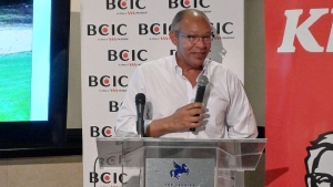 General Manager of the Caymanas Golf Club, Peter Lindo, speaking at the launch of the 2024 Caribbean Amateur Junior Golf Championships at the Jamaica Pegasus Hotel on Thursday.