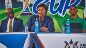 Barbados Prime Minister Mia Mottley addresses the tournament&#039;s launch.