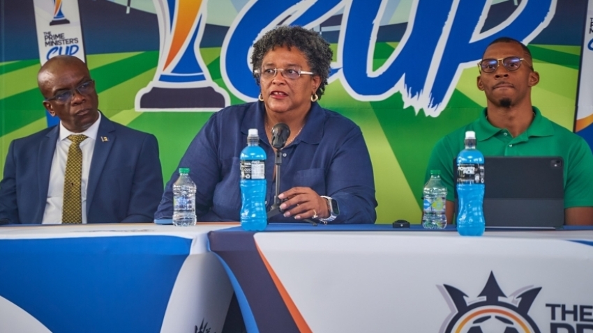 Barbados Prime Minister Mia Mottley addresses the tournament&#039;s launch.