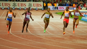 Julien Alfred (fourth from left) during the 100m at the Zurich Diamond League on September 6.