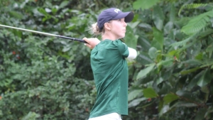 Jamaica’s Mattea Issa who was tied for 1st place with Camila Negroni of Puerto Rio watches the ball after teeing off in the second round of the 36th Caribbean Amateur Junior Golf Championship which is being played at the Caymanas Golf Club in St. Catherine.