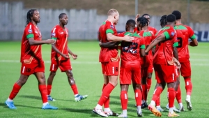 St Kitts and Nevis players celebrate a goal.