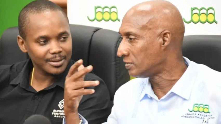 JAAA&#039;s president Garth Gayle (right) and SVL&#039;s head of marketing Kamal Powell in discussion.