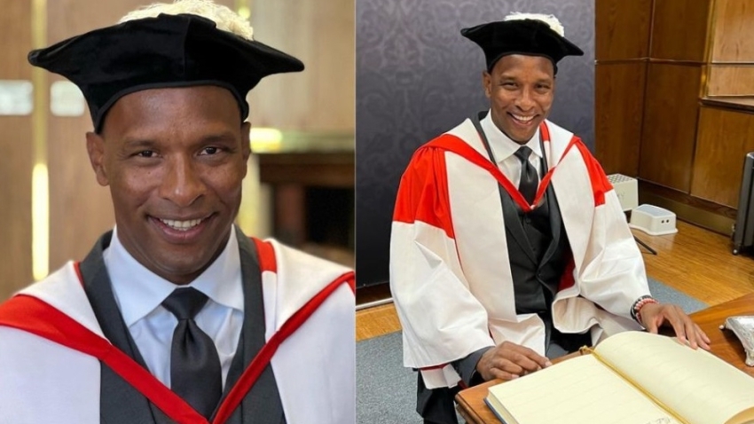 Former Trinidad and Tobago shot stopper Shaka Hislop at the ceremony where he was bestowed an Honorary Degree in Civil Law for his work with Show Racism the Red Card.