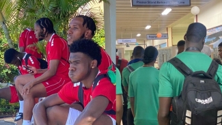 St Kitts and Nevis players preparing to leave for Anguilla on Tuesday.
