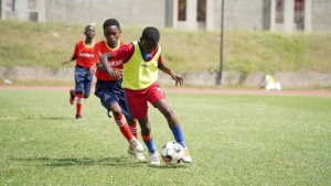 Action from the game between Kingston’s St Aloysius (yellow) and Frankfield of Clarendon. St Aloysius won 9-0 on aggregate.