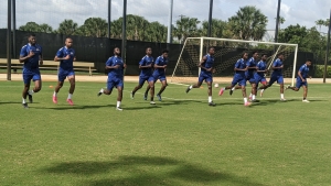 Members of the Senior Men’s National team training on one of the training pitches at the DRV PNK Stadium in Fort Lauderdale on Friday. 