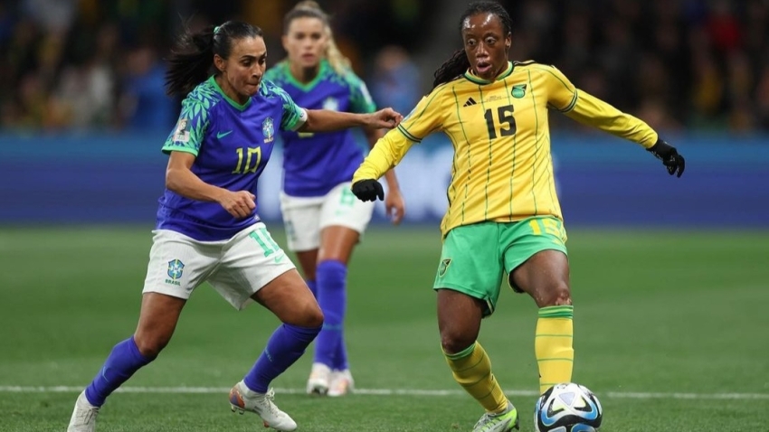 Jamaica&#039;s Tiffany Cameron gets away from Brazil&#039;s legendary player Marta during the FIFA Women&#039;s World Cup in Australia.