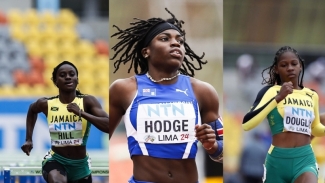 (from left) Jamaica&#039;s Kerrica Hill, BVI&#039;s Adaejah Hodge, and Jamaica&#039;s Shanoya Douglas.