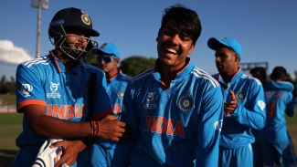Uday Saharan of India celebrates following the ICC U19 Men&#039;s Cricket World Cup South Africa 2024 Semi-Final match between India and South Africa at Willowmoore Park on February 06, 2024 in Benoni.