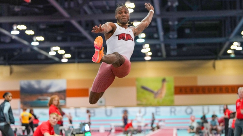 Pinnock wins first indoor long jump title at SEC Champs; Lyston among Saturday&#039;s finalists