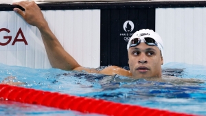 Jordan Crooks following his 100 metre freestyle.